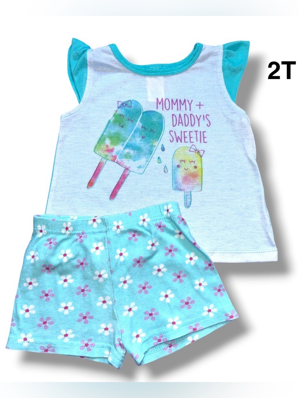 Mommy + Daddy's Sweetie Turquoise Kids Pajama set size 2T